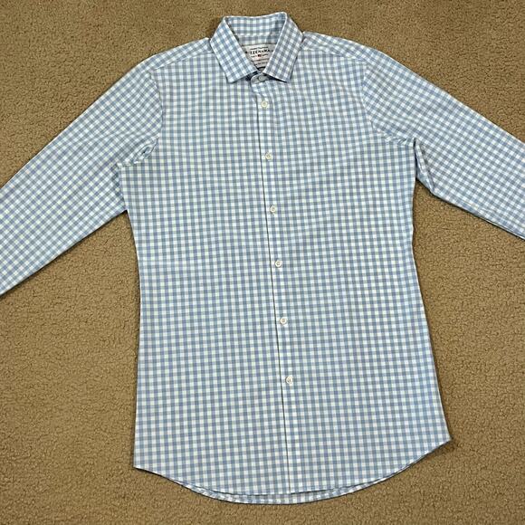 Mizzen + Main Mens Blue Check Plaid Long Sleeve Shirt Size Large Tall LT - Picture 2 of 5